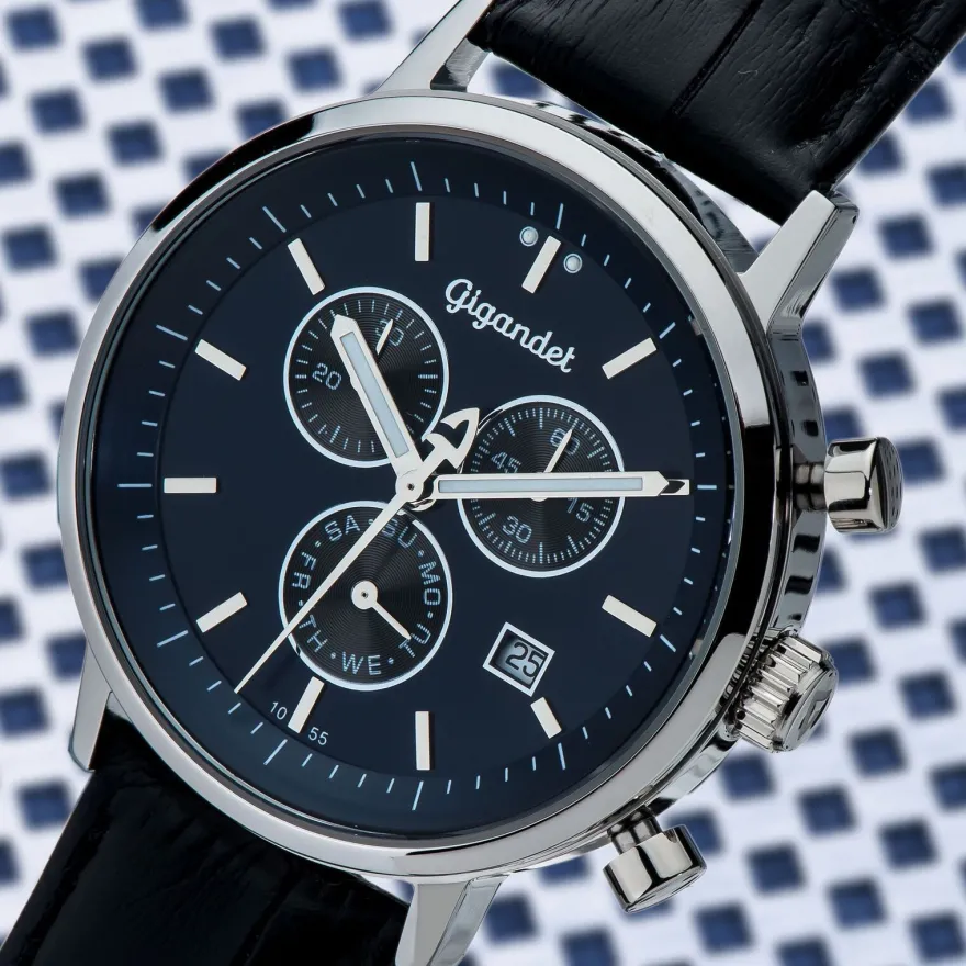 Uhr Herrenuhr Chronograph Gigandet Classico G6-010 Blau Schwarz Lederband Datum