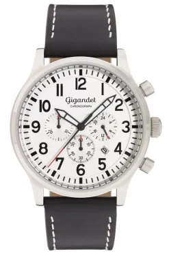 Uhr Herrenuhr Chronograph Gigandet Destination G15-002 Silber Schwarz Datum Lederband
