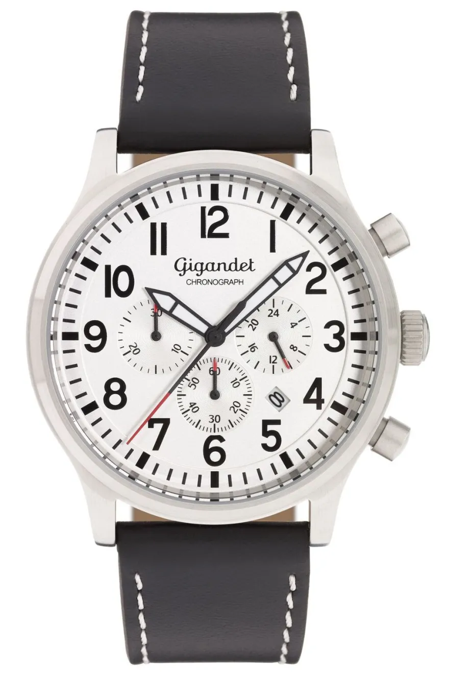 Uhr Herrenuhr Chronograph Gigandet Destination G15-002 Silber Schwarz Datum Lederband