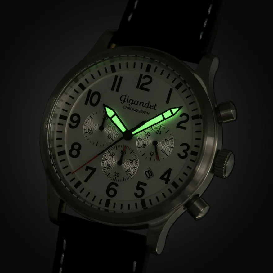 Uhr Herrenuhr Chronograph Gigandet Destination G15-002 Silber Schwarz Datum Lederband