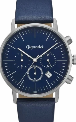 Uhr Herrenuhr Dualtime Dualzeit Gigandet Minimalism III G22-003 Blau Lederband