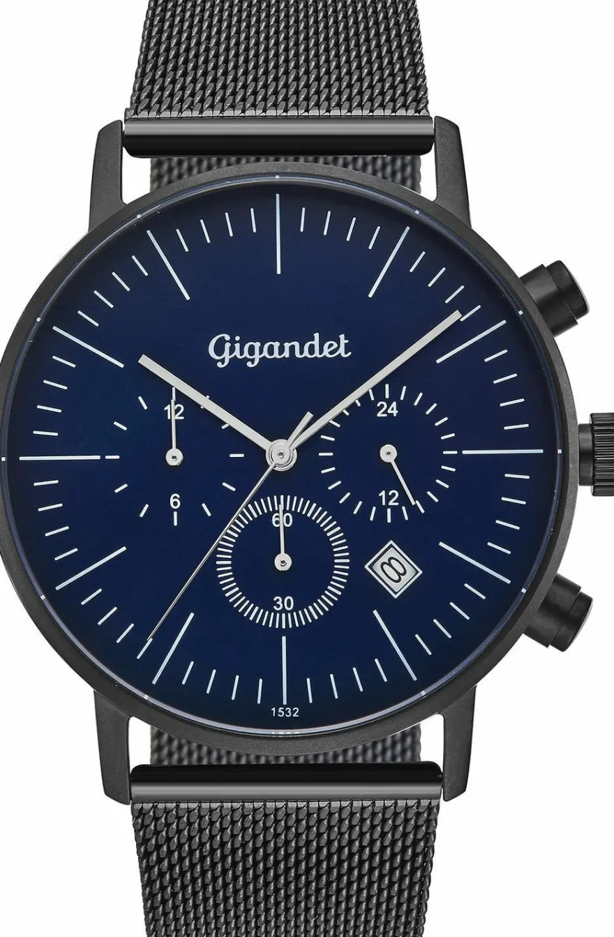 Uhr Herrenuhr Dualtime Dualzeit Gigandet Minimalism III G22-006 Schwarz Metallband