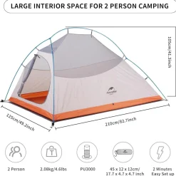Ultraleichtes Naturehike Cloud up 2 Zelt 2 Personen Wasserdicht Orange