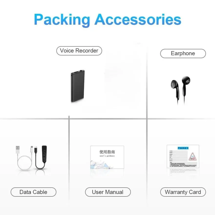 Ultra-Thin Tiny Mini Voice Recorder 4-32GB Digtal Professional Sound Activated Dictap