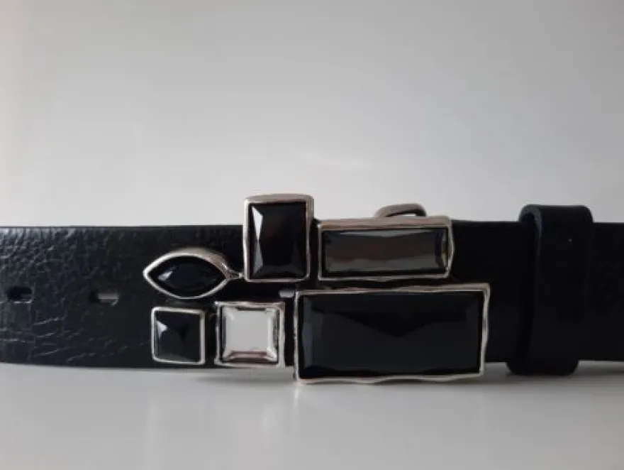 umjuBELT Mosaik black schwarz StrassStein Gürtelschnalle Schließe Buckle 9x4,5