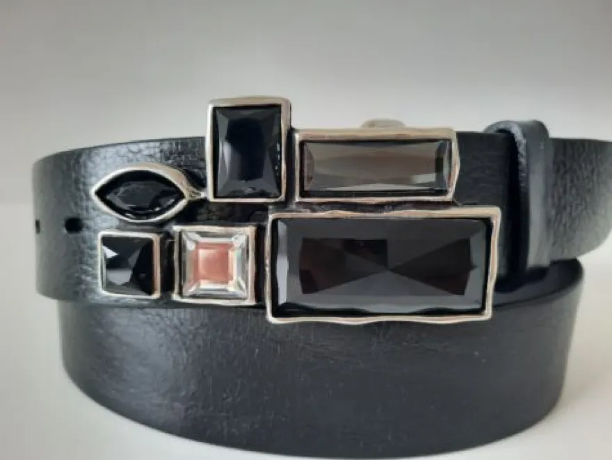 umjuBELT Mosaik black schwarz StrassStein Gürtelschnalle Schließe Buckle 9x4,5