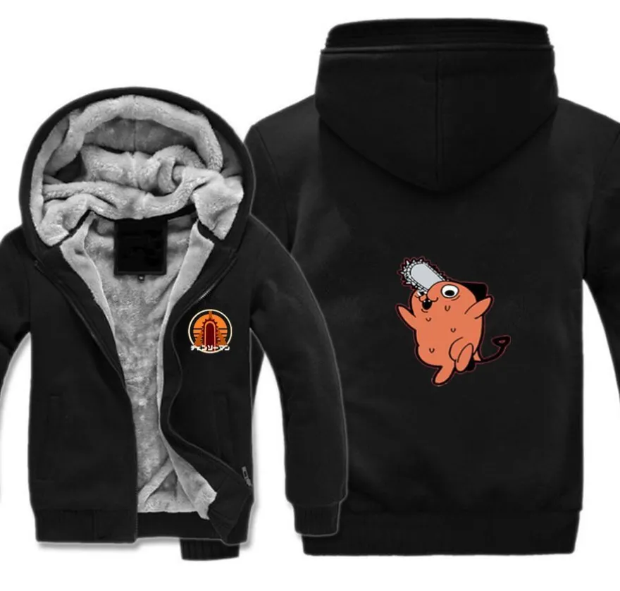 Unisex Anime Chainsaw Man Verdickt Warmer Kapuze Mantel Teenager Zipper Hoody