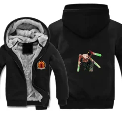 Unisex Anime Chainsaw Man Verdickt Warmer Kapuze Mantel Teenager Zipper Hoody
