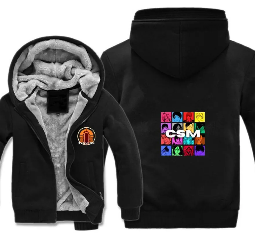 Unisex Anime Chainsaw Man Verdickt Warmer Kapuze Mantel Teenager Zipper Hoody