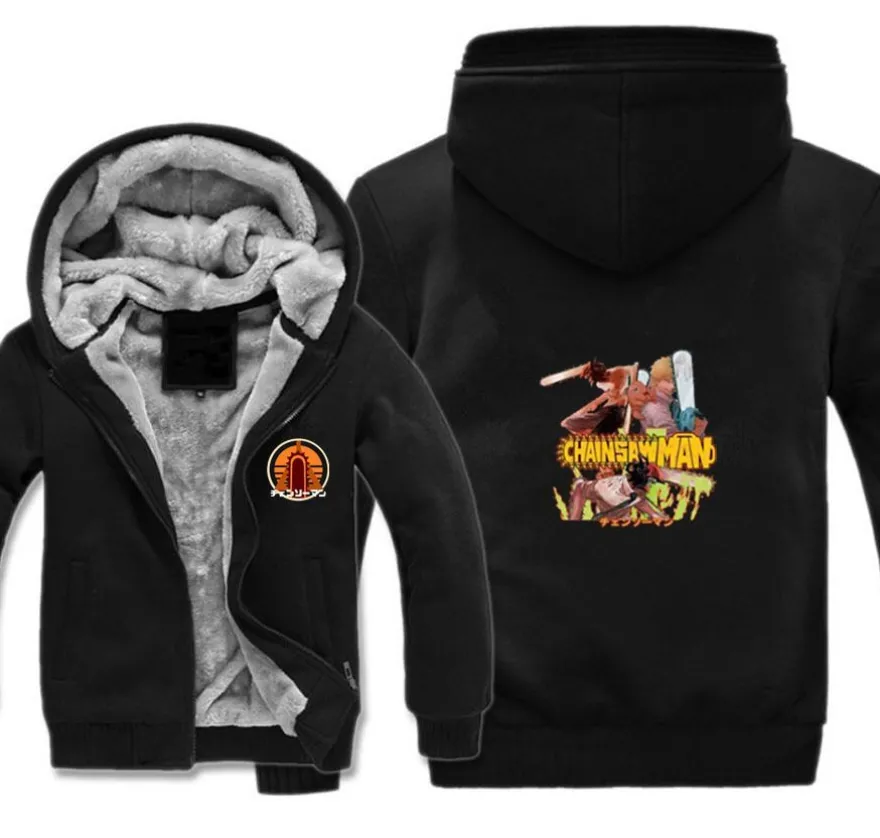 Unisex Anime Chainsaw Man Verdickt Warmer Kapuze Mantel Teenager Zipper Hoody