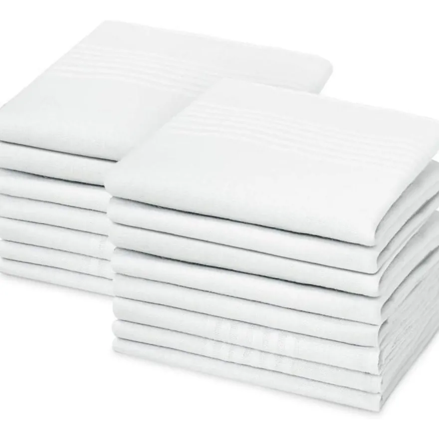URAQT Herren Taschentücher, 15 Stück, 38x38 cm, 100% Baumwolle, Weiß