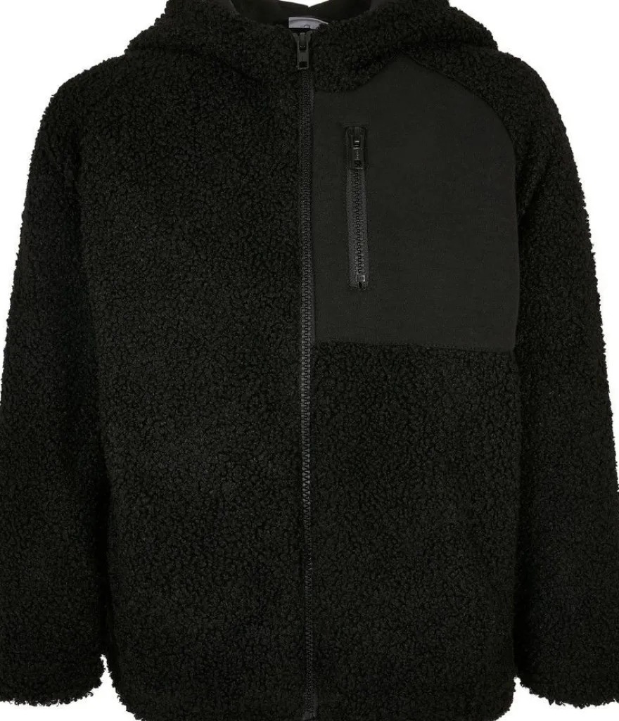 Urban Classics Jungen Jacke Boys Hooded Sherpa Zip Jacket Black