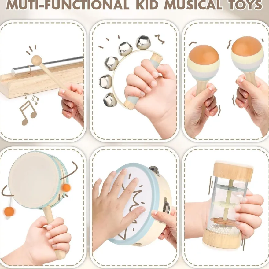 Vanplay Holz Musikinstrumente für Kinder ab 2 Jahre, Montessori Baby Schlagzeug