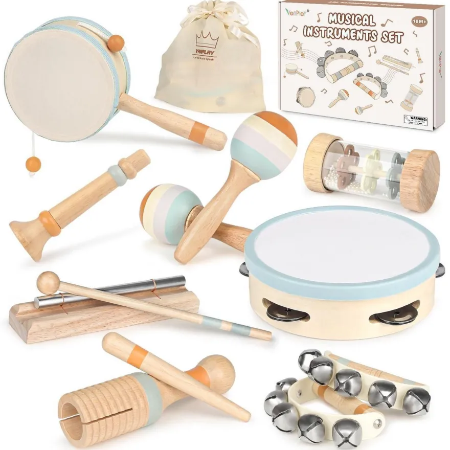 Vanplay Holz Musikinstrumente für Kinder ab 2 Jahre, Montessori Baby Schlagzeug