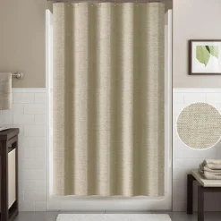 Vanzavanzu Duschvorhang Leinen Taupe 152x214cm - Wasserdicht, Anti-Schimmel