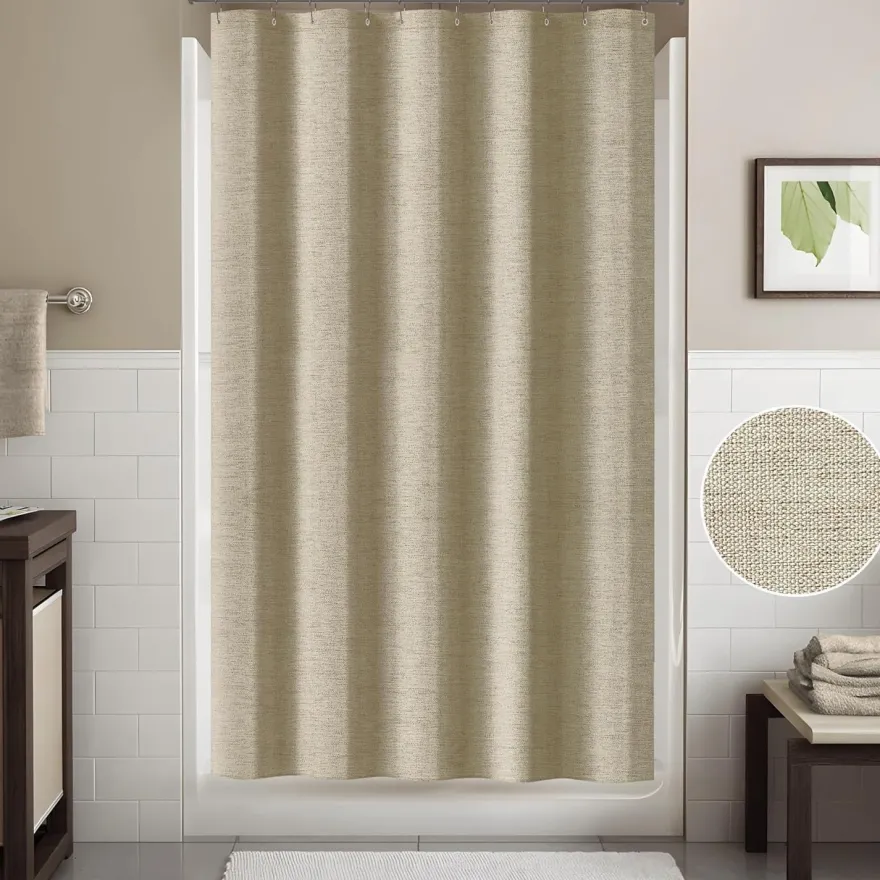 Vanzavanzu Duschvorhang Leinen Taupe 152x214cm - Wasserdicht, Anti-Schimmel