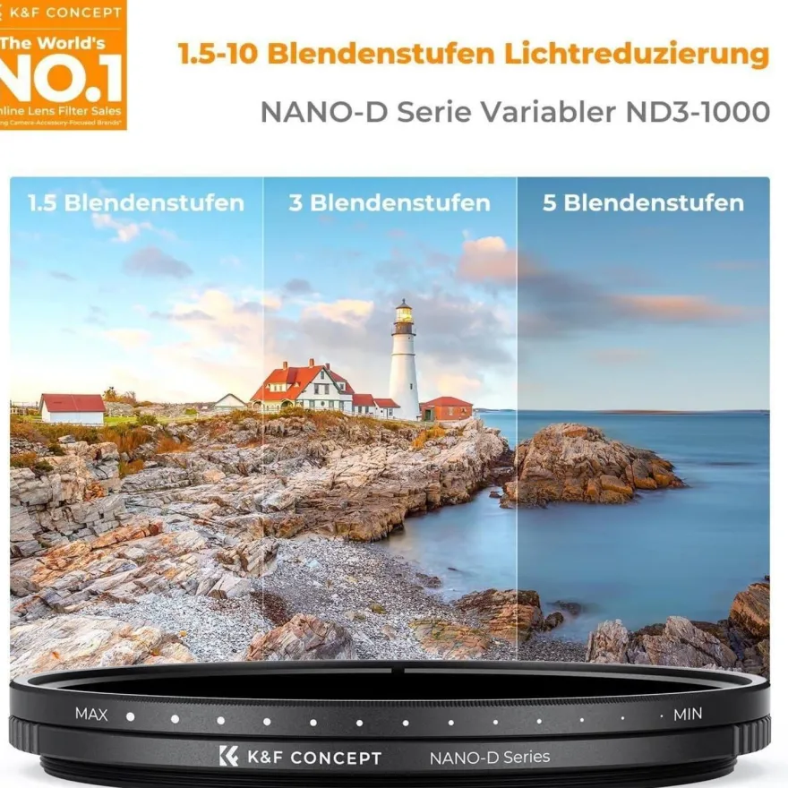 Variabler ND Filter ND3-ND1000 Graufilter 55mm 1.5-10 Blendenstufen