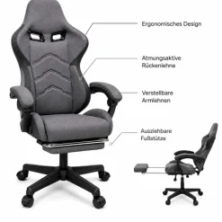 VARR Brooklands Gaming-Stuhl Fußstütze Kopf- und Lendenkissen Grau Schwarz