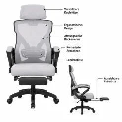 VARR NEXO Ergonomischer Bürostuhl Mesh Fußstütze Kopfstütze Grau Schwarz