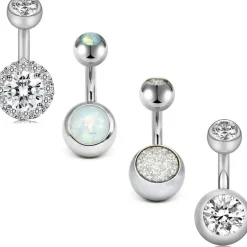 vcmart 3er Set Kurzes Bauchnabelpiercing 6mm Chirurgenstahl 14G Silber Herz Stil