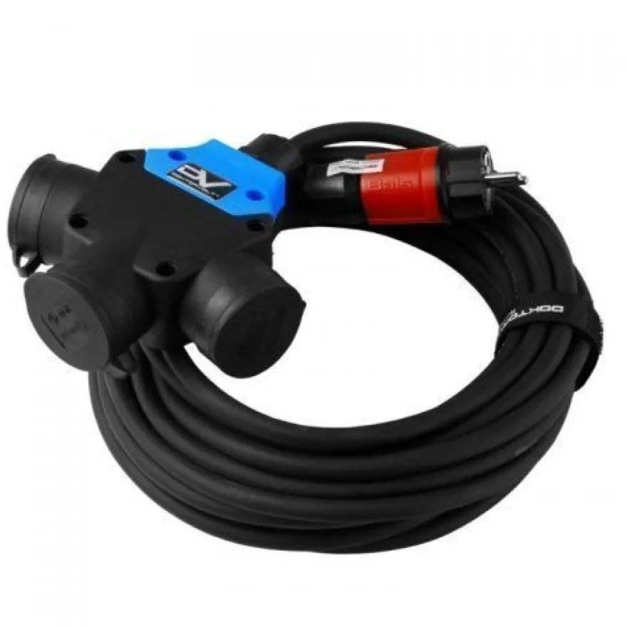 Verlängerungskabel 10m mit SCHUKO 3-Wege Kupplung 3x230V 3x1,5mm2 Doktorvolt® 21