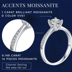 Verlobungsring Damen 1 Karat Moissanite Diamant 925 Silber VVS1 D Farbe Rose
