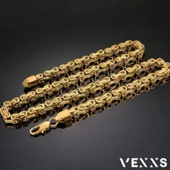 VEXXS Herren Königskette 4/6mm, 18K Gold beschichtet, Edelstahl, Byzantinische
