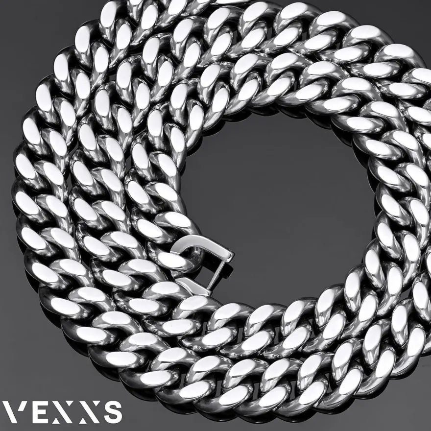 VEXXS Herren Panzerkette 10/12mm, vergoldet Edelstahl Cuban Chain