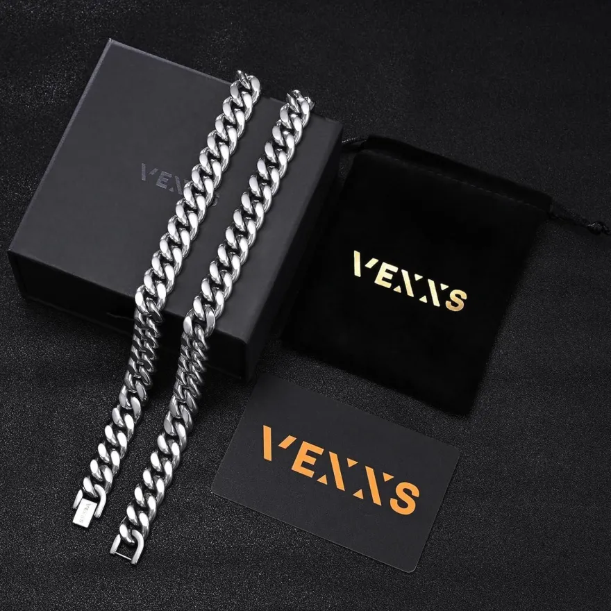 VEXXS Herren Panzerkette 10/12mm, vergoldet Edelstahl Cuban Chain
