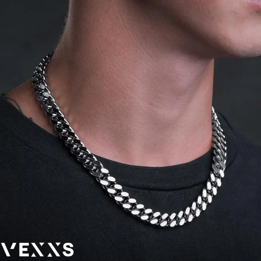 VEXXS Herren Panzerkette 10/12mm, vergoldet Edelstahl Cuban Chain