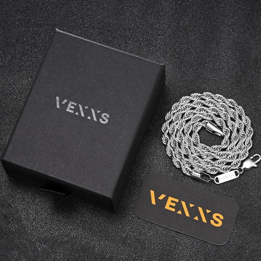 VEXXS Kordelkette Herren vergoldet 3/4/5mm Edelstahl Halskette