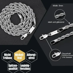 VEXXS Kordelkette Herren vergoldet 3/4/5mm Edelstahl Halskette