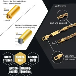 VEXXS Kordelkette Herren vergoldet Edelstahl 3/4/5mm, Schmuck
