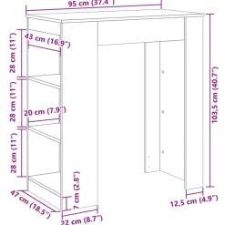 vidaXL Bartisch mit Regal Artisan-Eiche 95x47x103,5 cm Holzwerkstoff