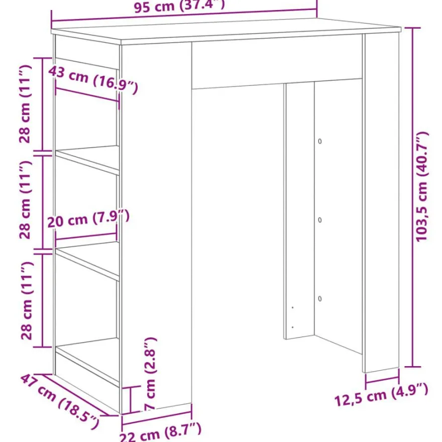 vidaXL Bartisch mit Regal Artisan-Eiche 95x47x103,5 cm Holzwerkstoff