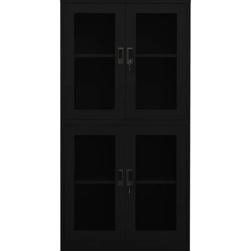 vidaXL Büroschrank Schwarz 90x40x180 cm Stahl und Hartglas