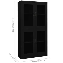 vidaXL Büroschrank Schwarz 90x40x180 cm Stahl und Hartglas