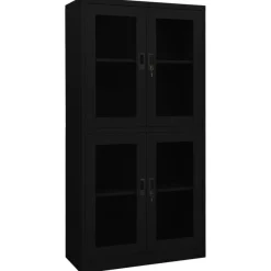 vidaXL Büroschrank Schwarz 90x40x180 cm Stahl und Hartglas