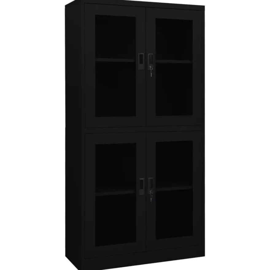 vidaXL Büroschrank Schwarz 90x40x180 cm Stahl und Hartglas