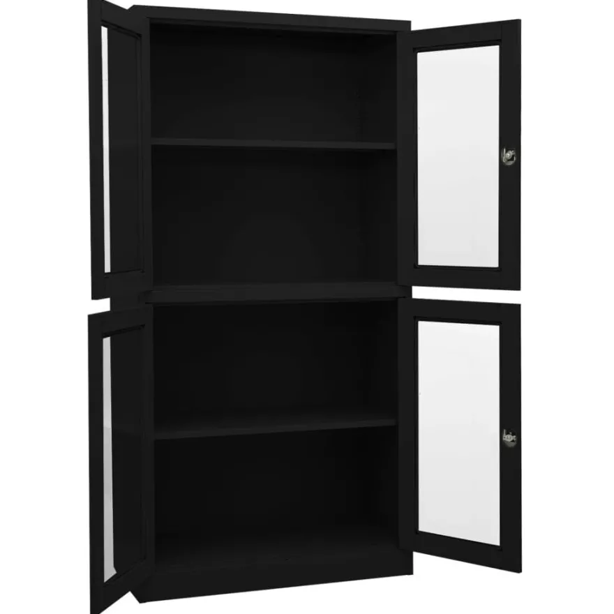 vidaXL Büroschrank Schwarz 90x40x180 cm Stahl und Hartglas