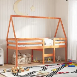 vidaXL Dach für Kinderbett Wachsbraun 199x80,5x88 cm Massivholz Kiefer