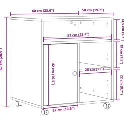 vidaXL Druckerständer mit Rollen Betongrau 60x50x67 cm