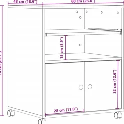 vidaXL Druckerständer mit Rollen Weiß 60x48x74 cm