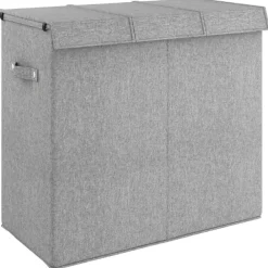 vidaXL Faltbarer Wäschekorb Grau 64,5x34,5x59 cm Leinenimitat Stoff