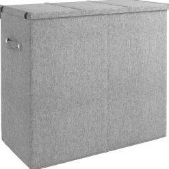 vidaXL Faltbarer Wäschekorb Grau 64,5x34,5x59 cm Leinenimitat Stoff