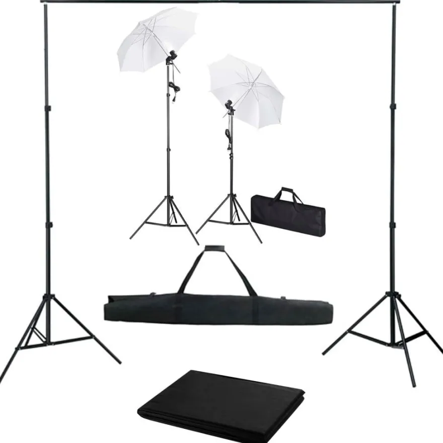 vidaXL Fotostudio-Set mit Hintergrund, Leuchten und Schirmen