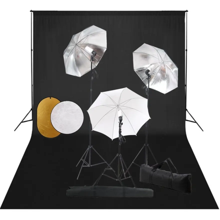 vidaXL Fotostudio-Set mit Leuchten, Schirmen, Hintergrund, Reflektor