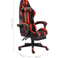 vidaXL Gaming-Stuhl mit Fußstütze Schwarz und Rot Kunstleder