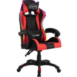 vidaXL Gaming-Stuhl mit RGB LED-Leuchten Rot und Schwarz Kunstleder