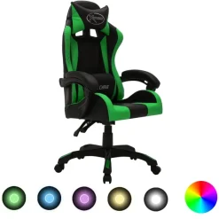 vidaXL Gaming-Stuhl mit RGB LED-Leuchten Grün und Schwarz Kunstleder